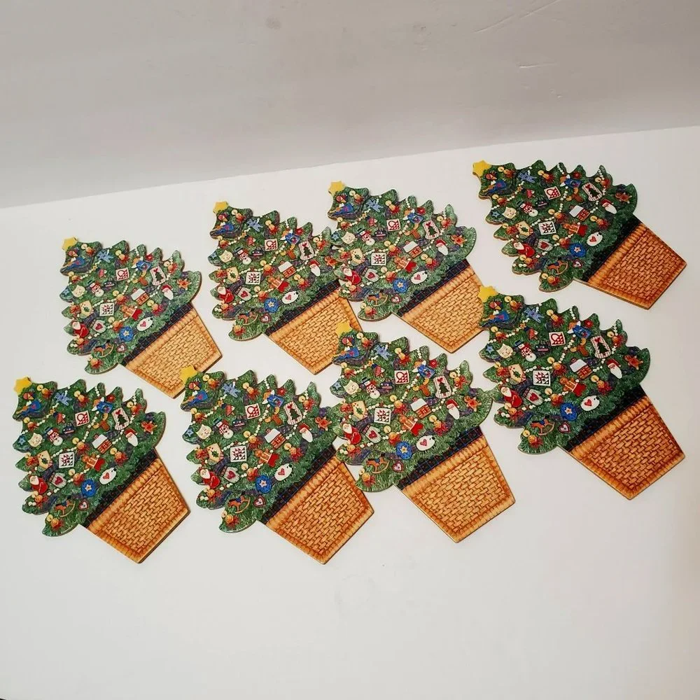 Christmas Tree Coasters / Hot Mats, Set of 8, Cork-backed Holiday Decor LIKE NEW